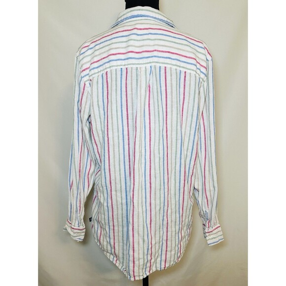 GAP Multi-Color Stripe Linen Blend Long Sleeve Button Up Shirt Top Women's LARGE - Picture 3 of 11